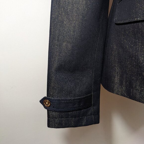 Lauren Ralph Lauren Blue Gold Metallic Denim Double Breasted Jacket Dark Wash M - Picture 6 of 11
